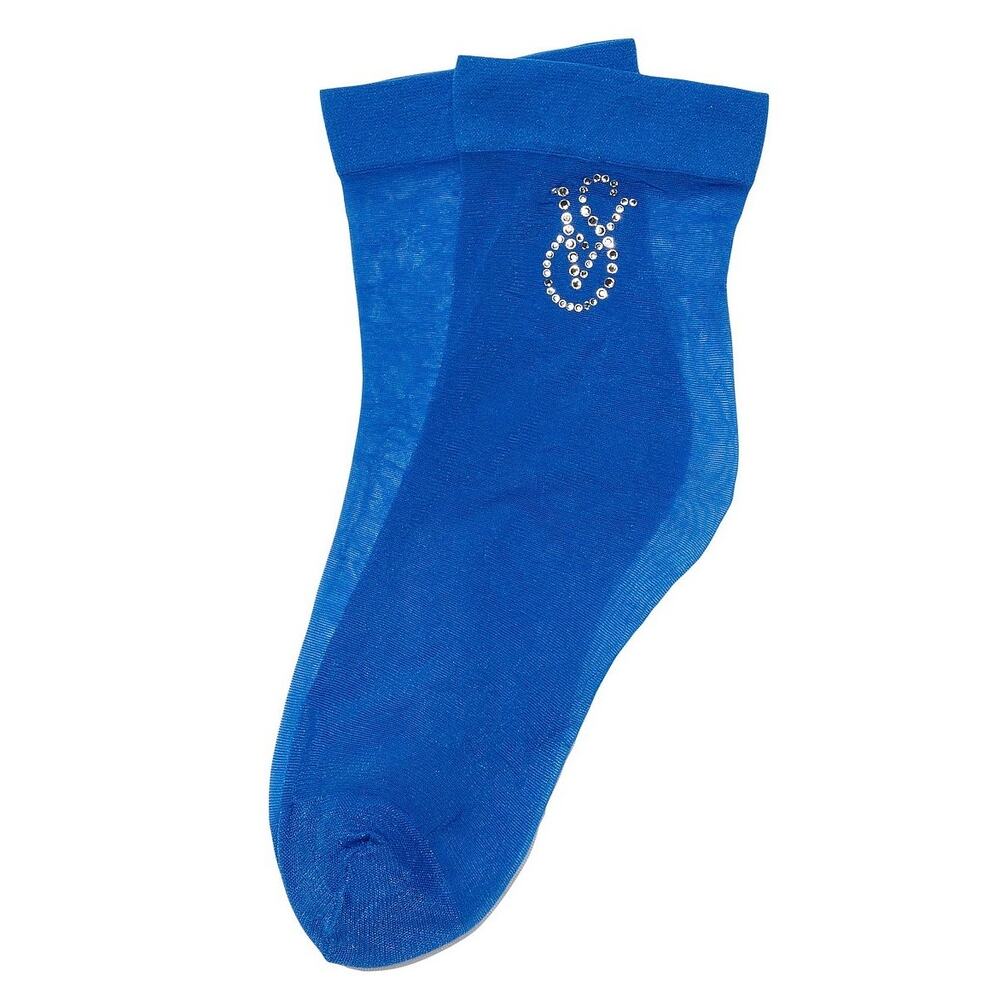 NWT Victorias Secret Very Sexy Enamel Blue Sheer Crystal Logo Ankle Socks S/M